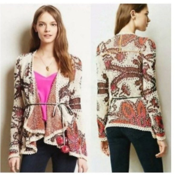 Anthropologie Moth Pleiades Knit Open Boho Cardigan Sweater Small Petite RARE - Picture 1 of 14